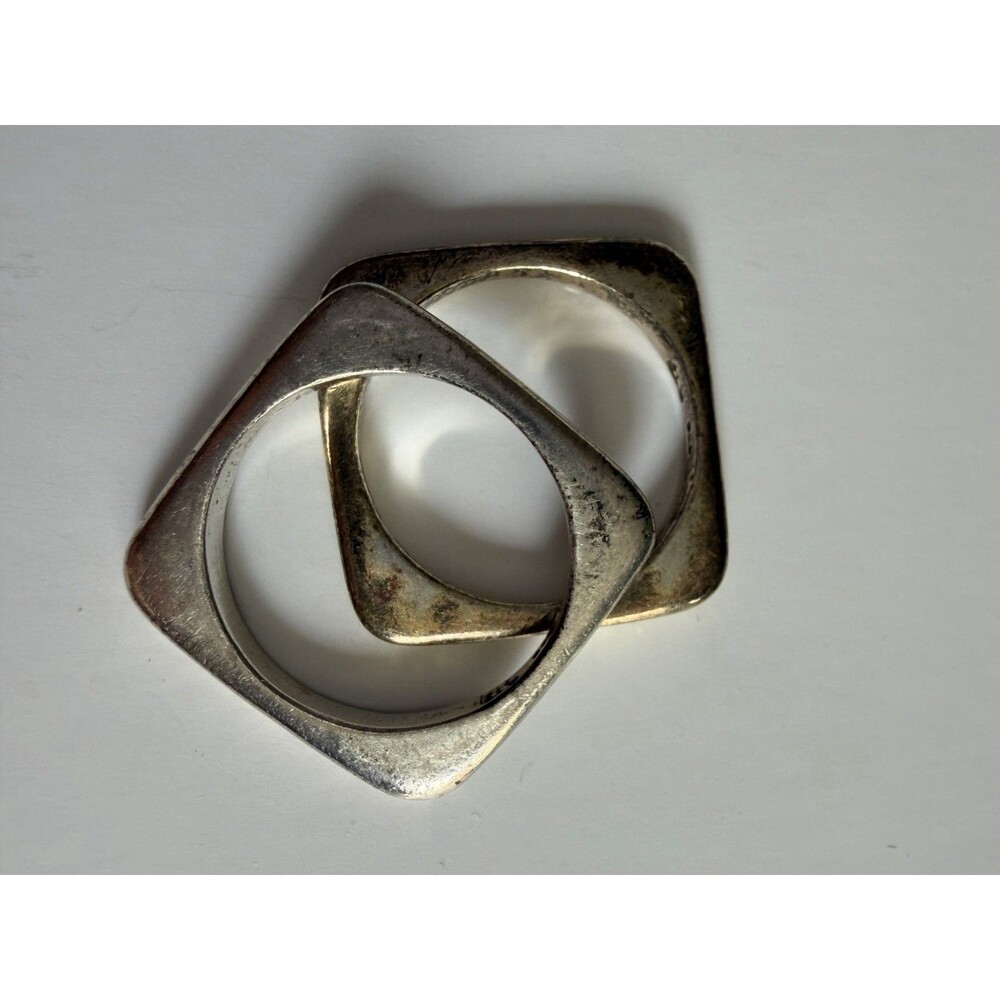 Vintage 925 Sterling Silver Geometric Square Rings Set 2 Gold & Silver Tone Sz 7